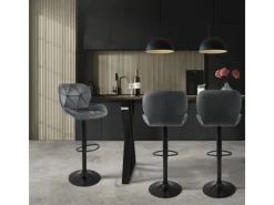 ML-Design Barhocker 2Er Set aus Samt Grau Gepolsterter Barstuhl mit Fußstütze