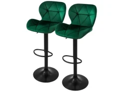 ML-Design Barhocker 2Er Set aus Samt Grün Gepolsterter Barstuhl mit Fußstütze