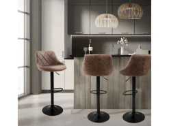 ML-Design Barhocker 2Er Set aus Kunstleder Braun mit Rückenlehne und Fußstütze