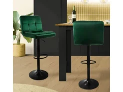 ML-Design Barhocker 2Er Set aus Samt Grün Gepolsterter Barstuhl mit Rückenlehne