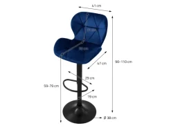 Clearance ML-Design Barhocker 2Er Set aus Samt Blau mit Rückenlehne und Fußstütze