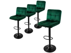 ML-Design Barhocker 4Er Set Bezug aus Samt Grün mit Rückenlehne und Fußstütze