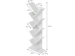 ML-Design Bücherregal mit 9 Ebenen in Baumform 50x25x140cm Weiß Holz Standregal