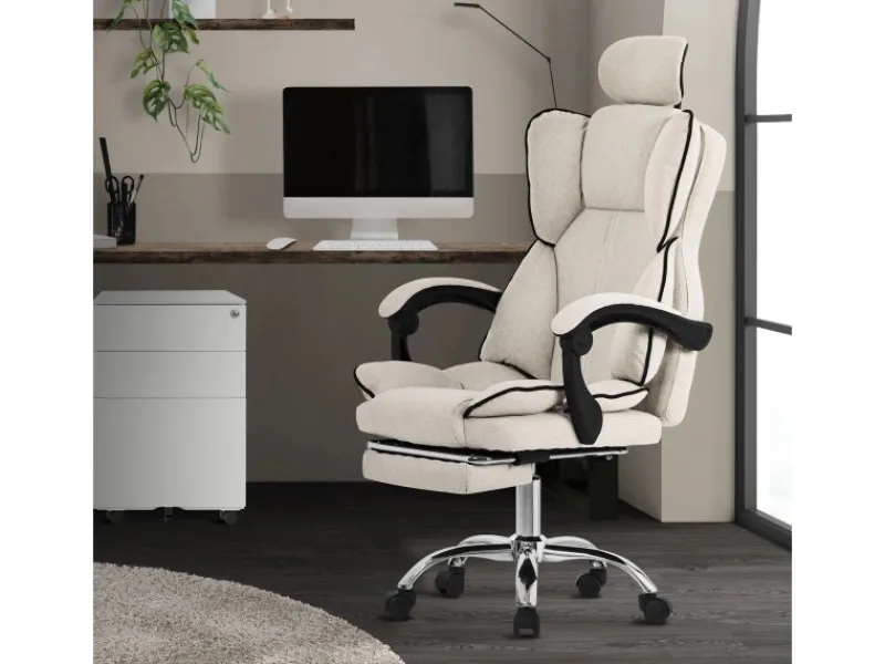 Hot ML-Design Bürostuhl Ergonomisch Beige Höhenverstellbar mit Rückenlehne Beige-Silber