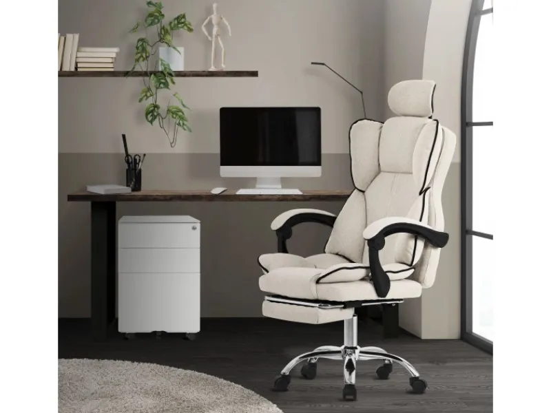 Hot ML-Design Bürostuhl Ergonomisch Beige Höhenverstellbar mit Rückenlehne Beige-Silber