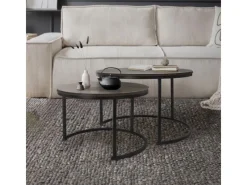 ML-Design Couchtisch 2Er Set Rund 59x40cm und 74x48cm Eiche-Dunkel