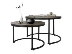 ML-Design Couchtisch 2Er Set Rund 59x40cm und 74x48cm Eiche-Dunkel