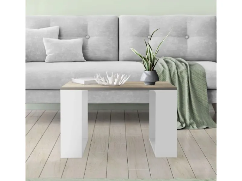 Clearance ML-Design Couchtisch 65x65x40 cm Eicheoptik-Weiß Quadratischer Braun-Weiß