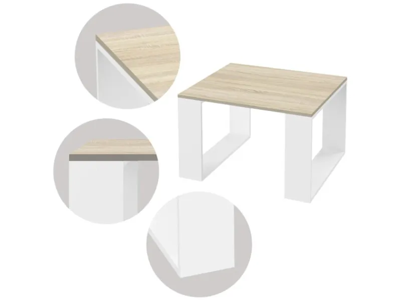 Clearance ML-Design Couchtisch 65x65x40 cm Eicheoptik-Weiß Quadratischer Braun-Weiß