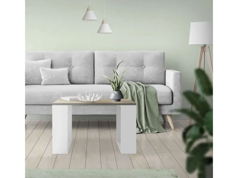 Clearance ML-Design Couchtisch 65x65x40 cm Eicheoptik-Weiß Quadratischer Braun-Weiß