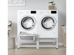 New ML-Design Doppel Waschmaschinen-Untergestell 2 Ausziehbaren Ablagen Weiß Stahl