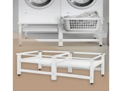 New ML-Design Doppel Waschmaschinen-Untergestell 2 Ausziehbaren Ablagen Weiß Stahl