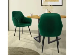 ML-Design 2er Set Esszimmerstühle mit Rücken- und Armlehnen Grün aus Samt