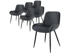 ML-Design 6Er Set Esszimmerstühle mit Rücken- und Armlehnen Anthrazit Samt Sitz