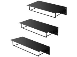 ML-Design 3Er Set Wandgarderobe mit Hakenleiste Kleiderstange 60x30x15cm Schwarz