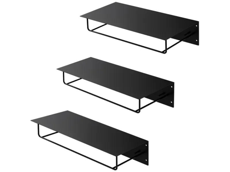 ML-Design 3Er Set Wandgarderobe mit Hakenleiste Kleiderstange 60x30x15cm Schwarz