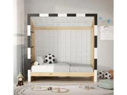 ML-Design Kinderbett Fußballtor 70x140 cm Schwarz-Weiß Kiefernholz