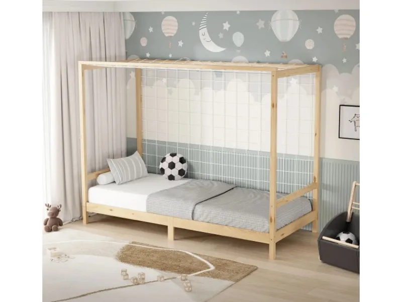 ML-Design Kinderbett Fußballtor 90x200 cm Natur Kiefernholz Massiv