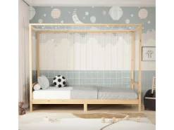 ML-Design Kinderbett Fußballtor 90x200 cm Natur Kiefernholz Massiv