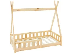 ML-Design Kinderbett Tipi 70x140cm Natur mit Rausfallschutz Lattenrost