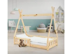 ML-Design Kinderbett Tipi 70x140cm Natur mit Rausfallschutz Lattenrost