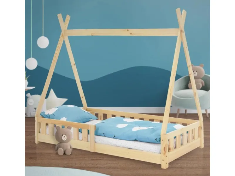 Best ML-Design Kinderbett Tipi 80x160cm Natur mit Rausfallschutz Lattenrost