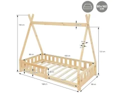 Best ML-Design Kinderbett Tipi 80x160cm Natur mit Rausfallschutz Lattenrost