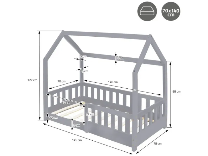 ML-Design Kinderbett 70x140 cm mit Rausfallschutz Lattenrost
