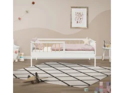 Outlet ML-Design Kinderbett 70x140 cm Weiß-Natur Einzelbett mit Lattenrost Weiß-Beige