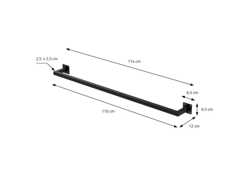 ML-Design Kleiderstange Rechteck für Wand T12cmxB110cm Schwarz aus Stahl U-Form