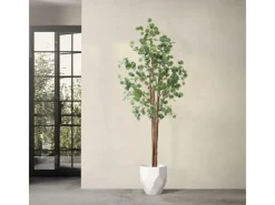 ML-Design Künstliche Eukalyptus 210cm Groß Kunstpflanze Naturholzstamm
