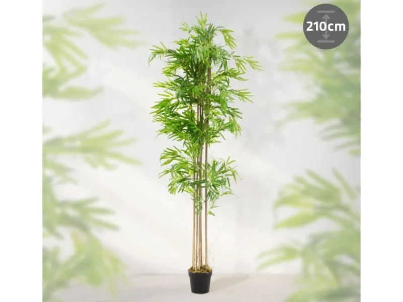 ML-Design Künstlicher Bambus 210cm Groß Kunstpflanze mit Echtholzstamm