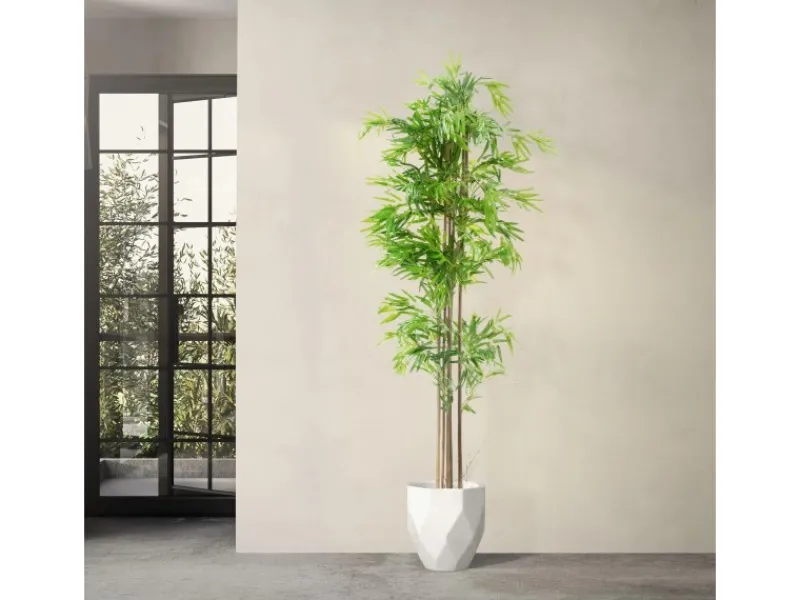 ML-Design Künstlicher Bambus 210cm Groß Kunstpflanze mit Echtholzstamm