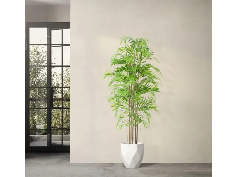 ML-Design Künstlicher Bambus 180cm Groß Kunstpflanze mit Echtholzstamm