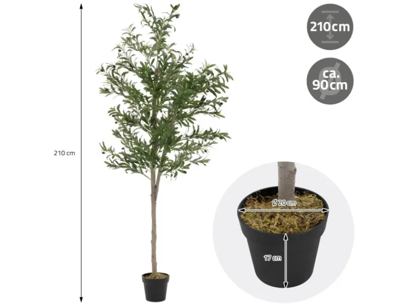 ML-Design Künstlicher Olivenbaum im Topf 210cm Groß mit Naturholzstamm