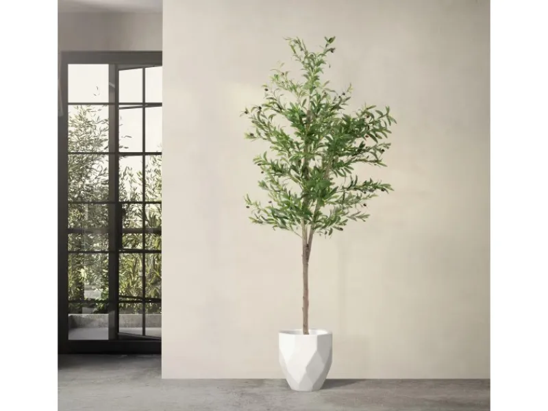 ML-Design Künstlicher Olivenbaum im Topf 210cm Groß mit Naturholzstamm