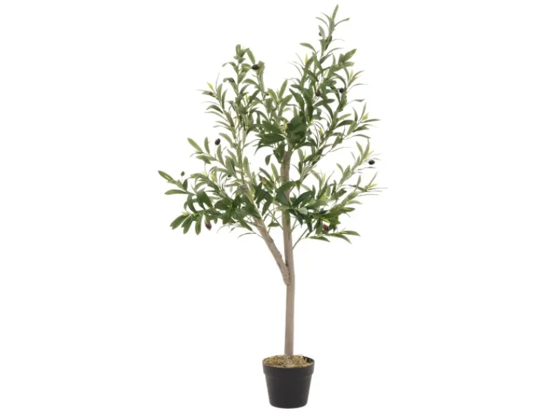 ML-Design Künstlicher Olivenbaum im Topf 120cm Groß mit Naturholzstamm