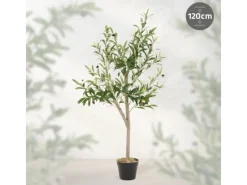 ML-Design Künstlicher Olivenbaum im Topf 120cm Groß mit Naturholzstamm