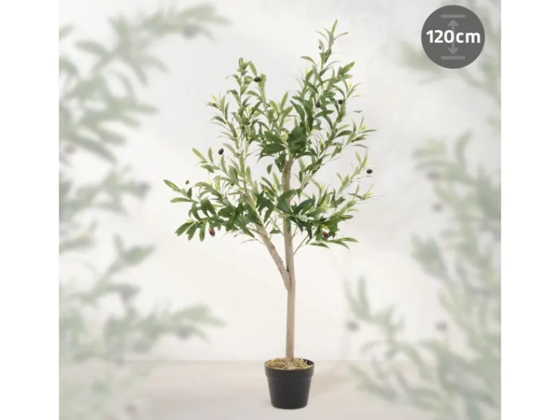 ML-Design Künstlicher Olivenbaum im Topf 120cm Groß mit Naturholzstamm