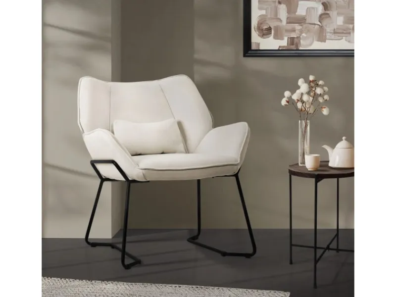 Online ML-Design Loungesessel Beige mit Leinenbezug mit Armlehne und Rückenlehne Beige-Schwarz