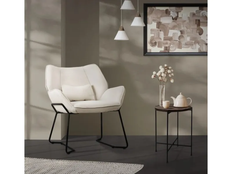 Online ML-Design Loungesessel Beige mit Leinenbezug mit Armlehne und Rückenlehne Beige-Schwarz