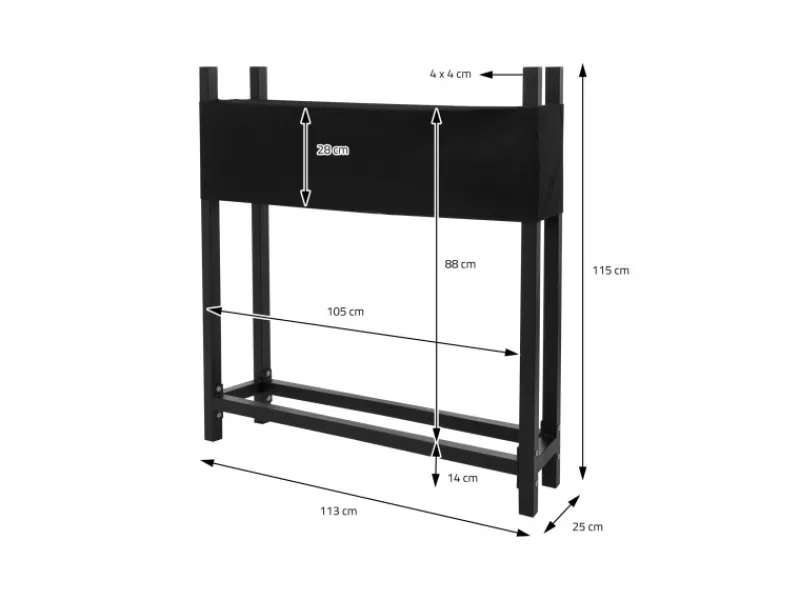 Hot ML-Design Metall Kaminholzregal mit Abdeckung 113x25x115 cm Anthrazit Stahl