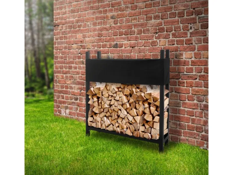 Hot ML-Design Metall Kaminholzregal mit Abdeckung 113x25x115 cm Anthrazit Stahl