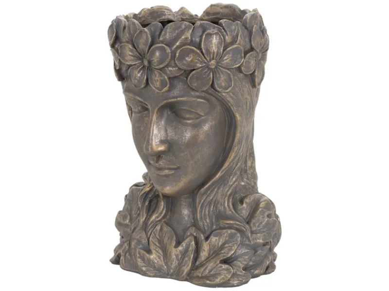 Best ML-Design Pflanztopf Frauenkopf Figur 21x16x32 cm Bronze Kunstharz Innen Außen