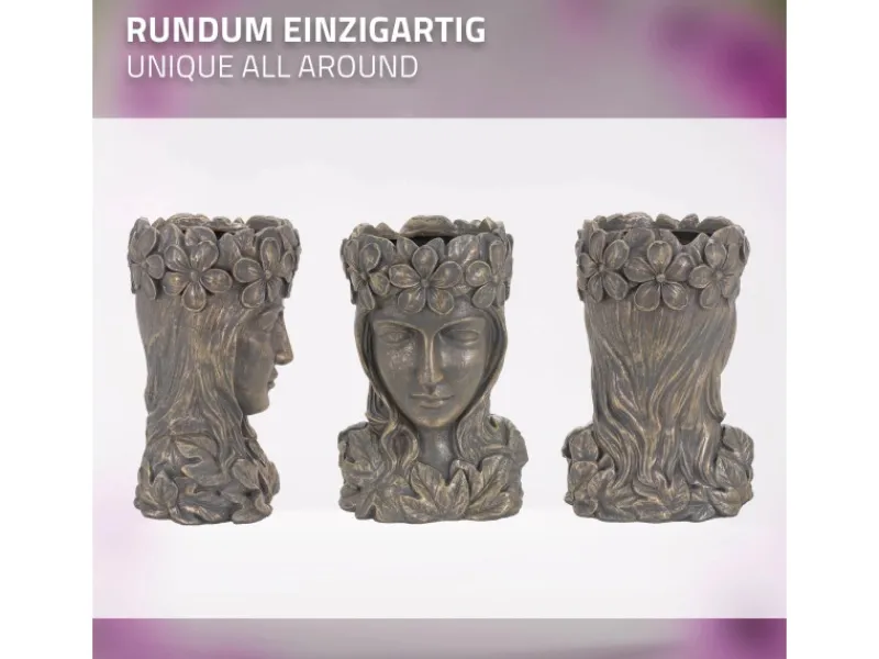 Best ML-Design Pflanztopf Frauenkopf Figur 21x16x32 cm Bronze Kunstharz Innen Außen