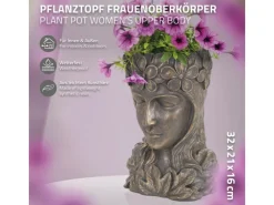 Best ML-Design Pflanztopf Frauenkopf Figur 21x16x32 cm Bronze Kunstharz Innen Außen