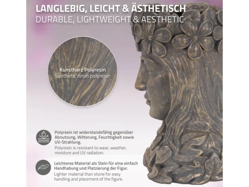 Best ML-Design Pflanztopf Frauenkopf Figur 21x16x32 cm Bronze Kunstharz Innen Außen