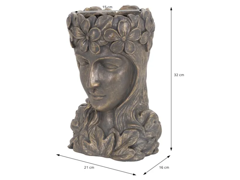 Best ML-Design Pflanztopf Frauenkopf Figur 21x16x32 cm Bronze Kunstharz Innen Außen