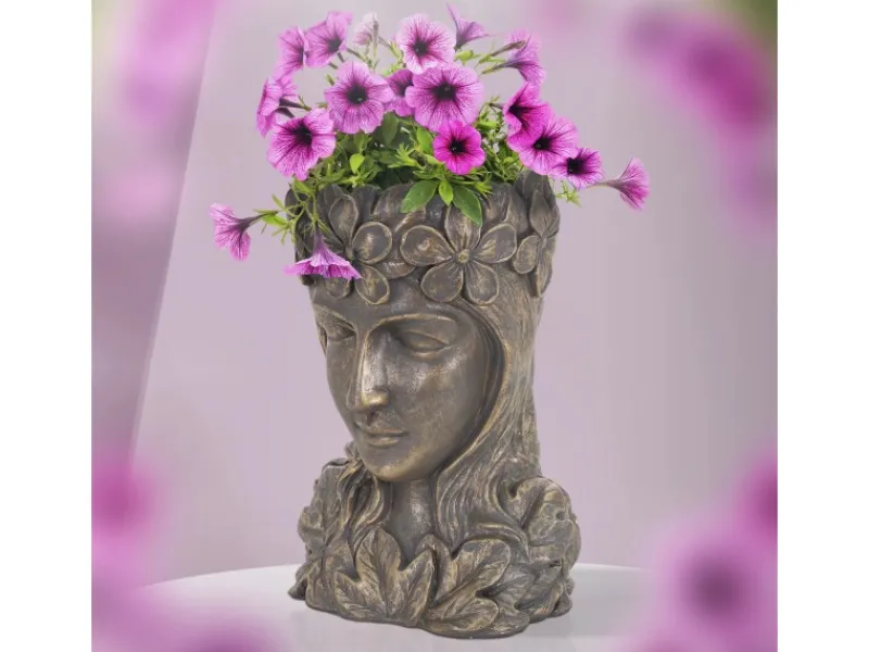 Best ML-Design Pflanztopf Frauenkopf Figur 21x16x32 cm Bronze Kunstharz Innen Außen