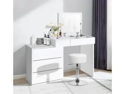 Best ML-Design Schminkhocker Weiß Runder Sitzhocker 33cm Höhenverstellbarer aus Stahl